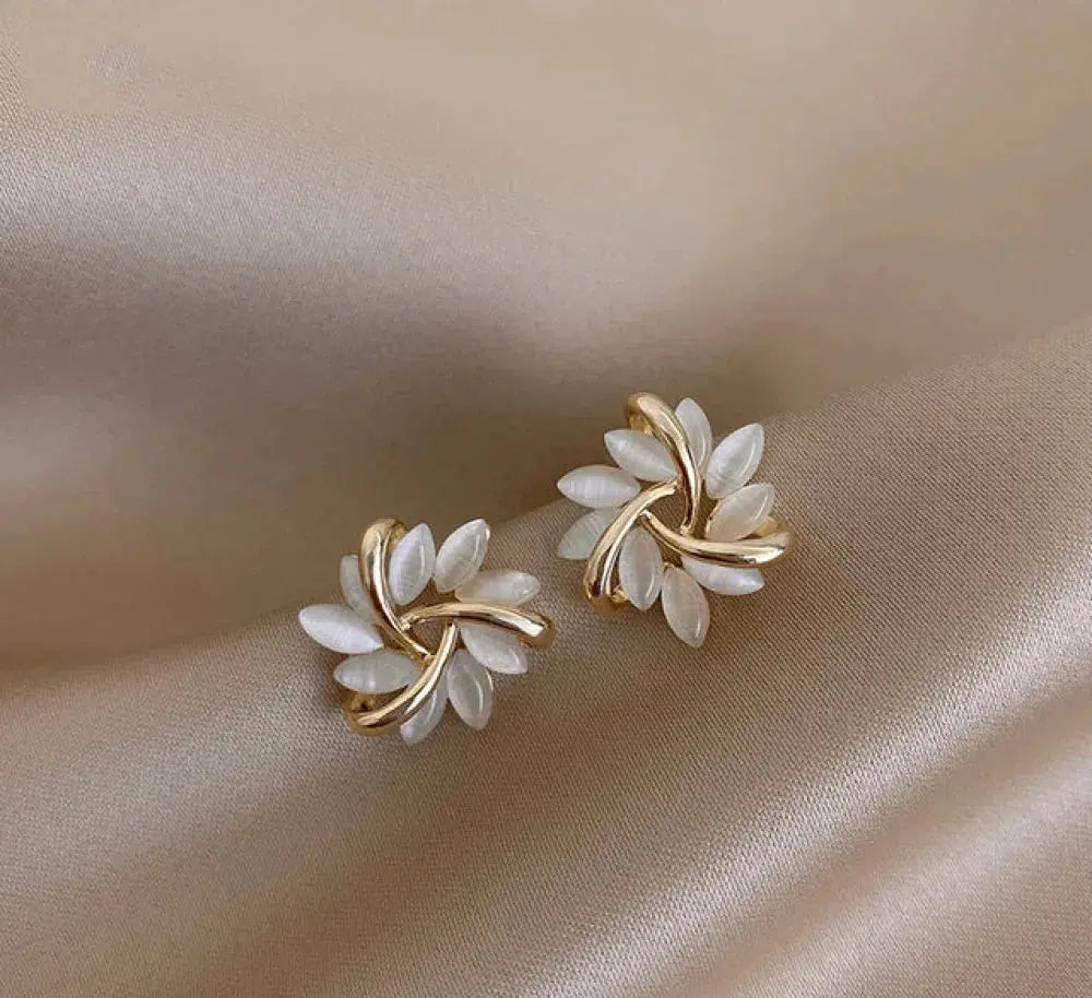Elegant and sophisticated opal petal hoop earrings in gold