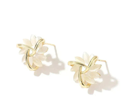 Elegant and sophisticated opal petal hoop earrings in gold