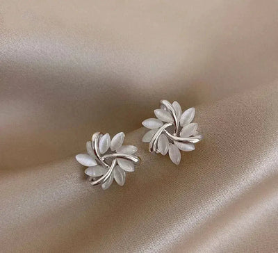 Elegant and sophisticated opal petal hoop earrings in gold