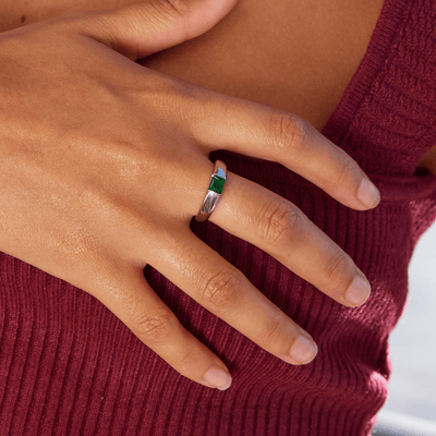 Silver and emerald ember ring