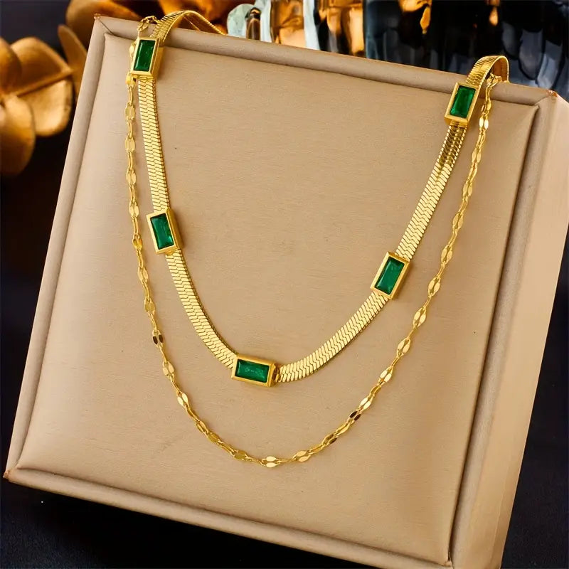 Sorella Gem Double Layered Retro Necklace | Gold