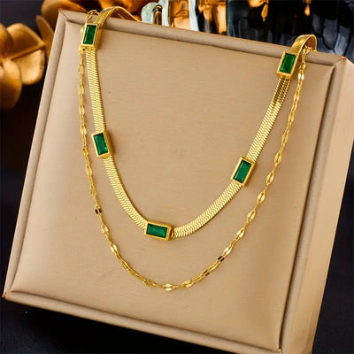 Sorella Gem Double Layered Retro Necklace | Gold
