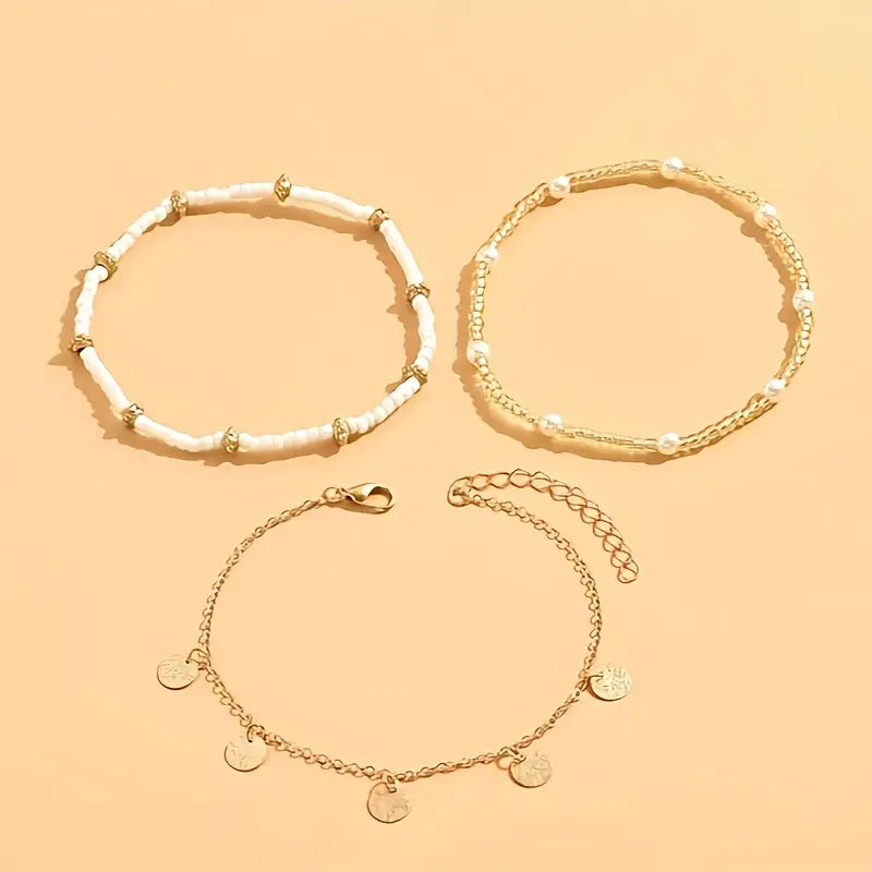 Three-layer anklet with coastal charm | Gold