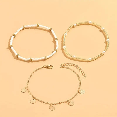Three-layer anklet with coastal charm | Gold
