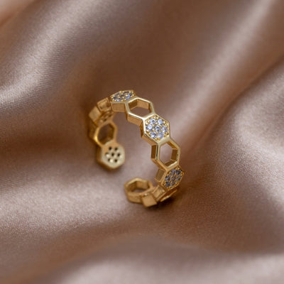 Binah - Gold and Crystal Ring