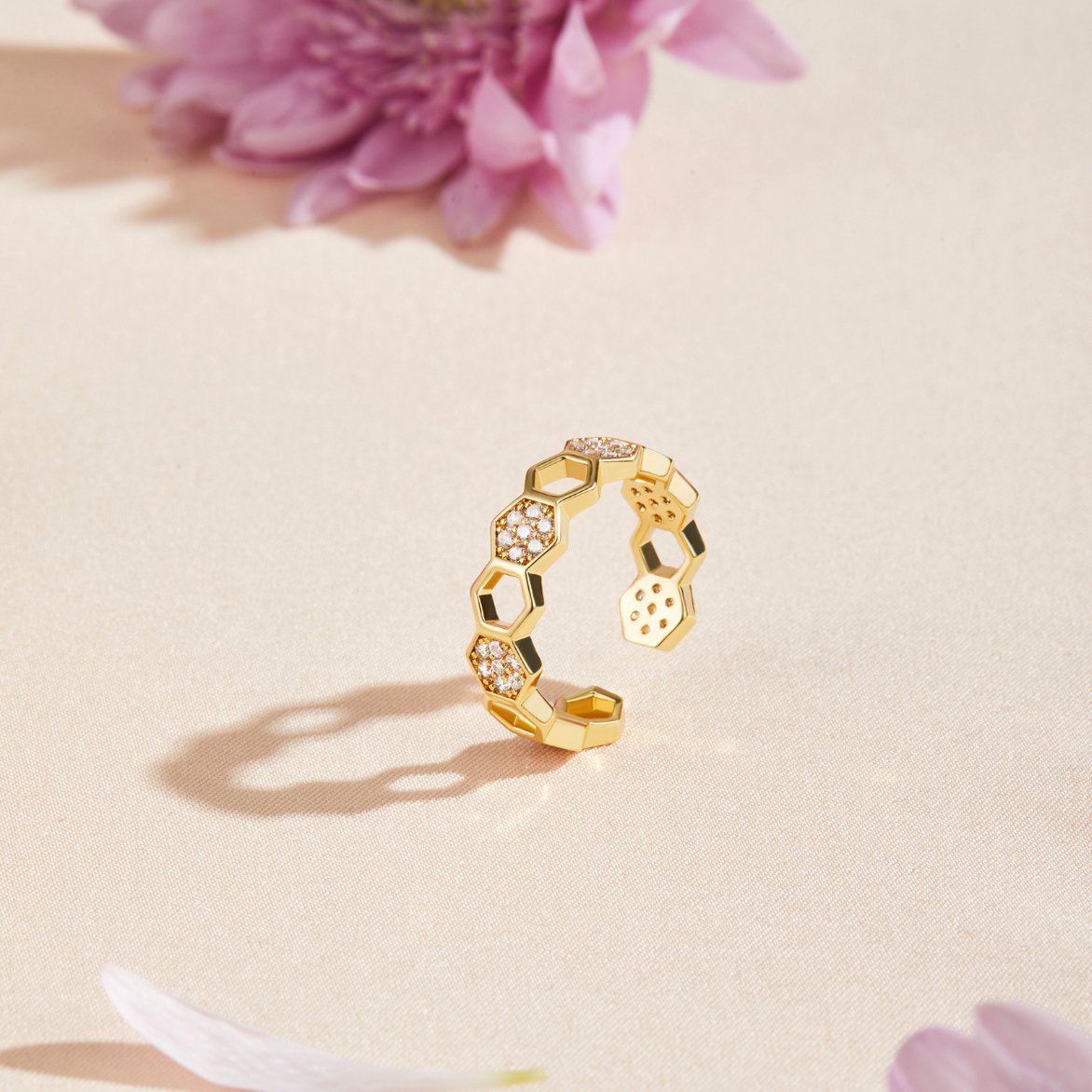 Binah - Gold and Crystal Ring