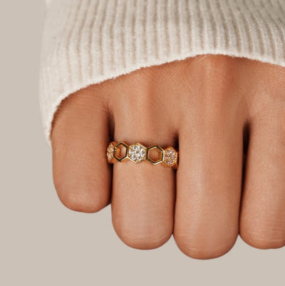 Binah - Gold and Crystal Ring