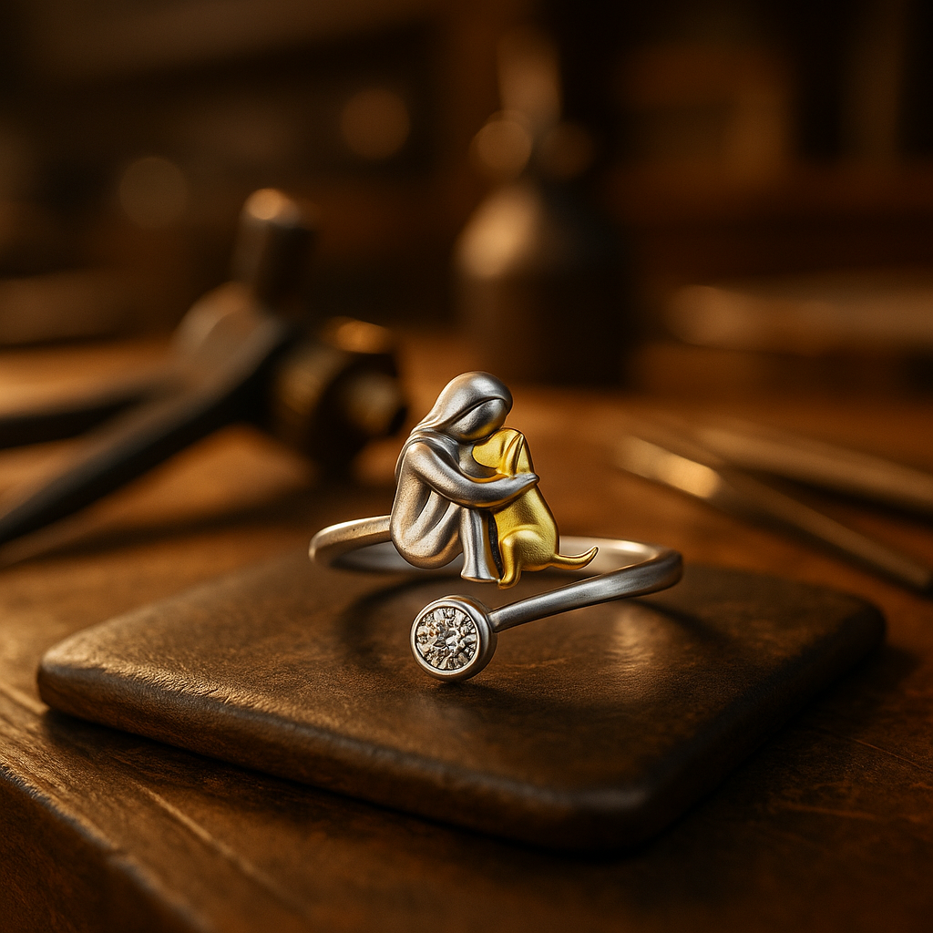 خاتم كلاب من الفضة النقية 925 مع زركون – قابل للتعديل وصنع يدويًا