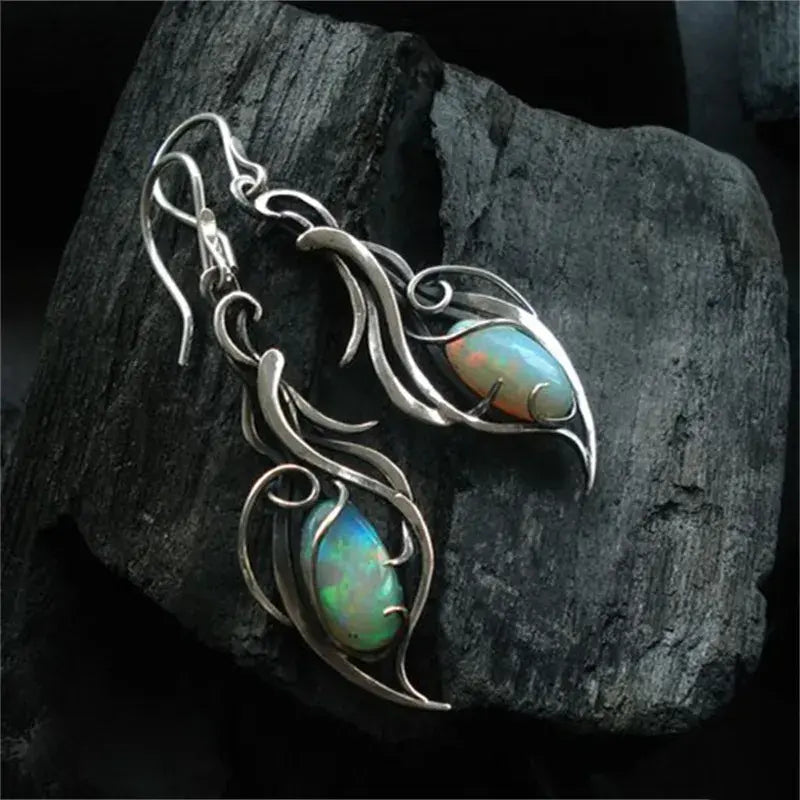 Antique earrings made of blue opal in sterling silver
