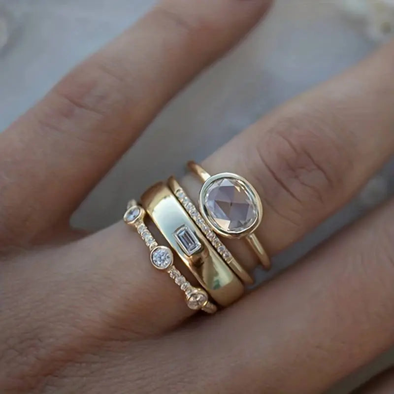 Gold and agate ring set