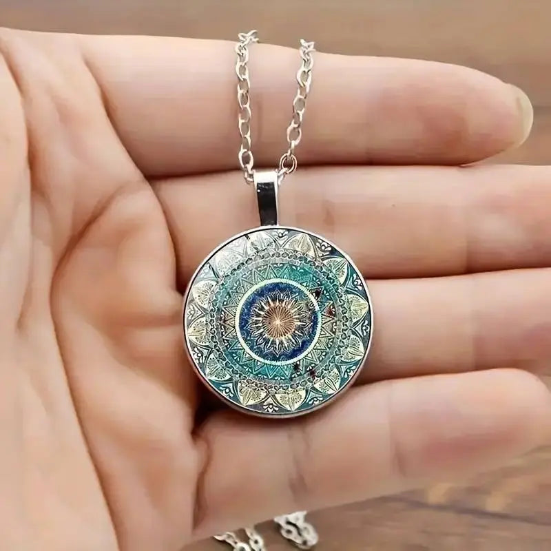 Antique Blue Mandela Round Necklace