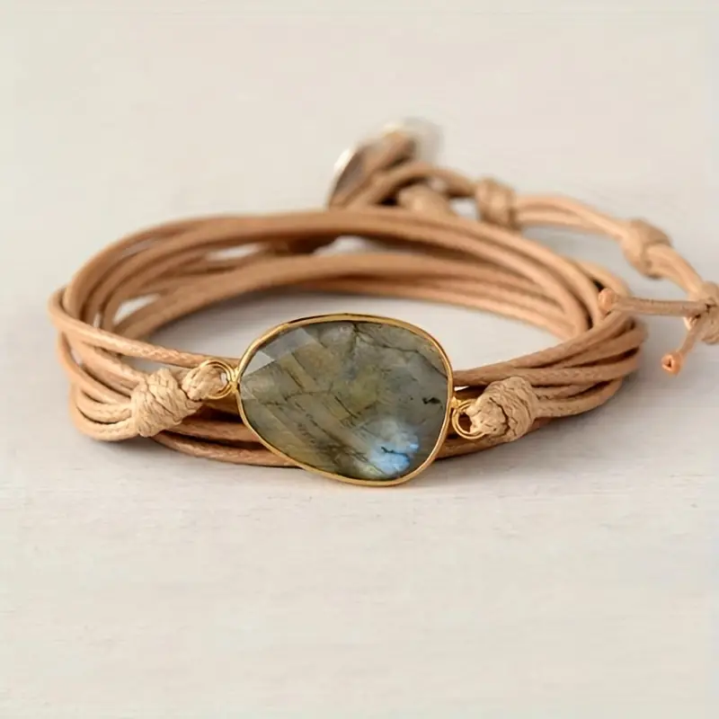 Antique leather bracelet with stone 