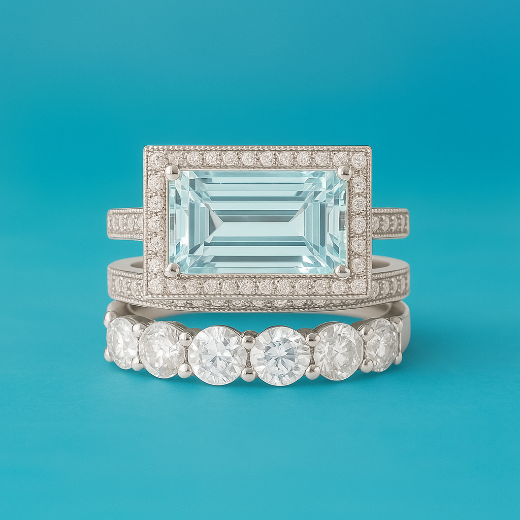 Antique Silver Glass Ring Set with Turquoise 