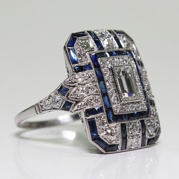 Antique Blue Shiny Silver Ring 