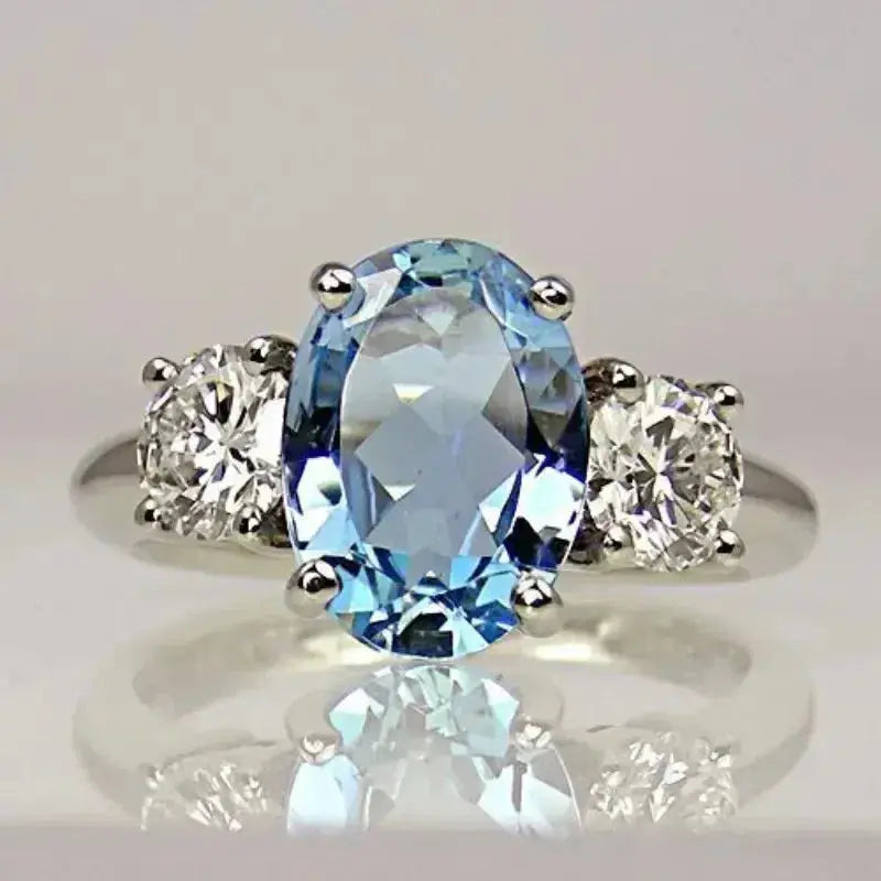 Blue Diamond Crystal Ring in Sterling Silver 