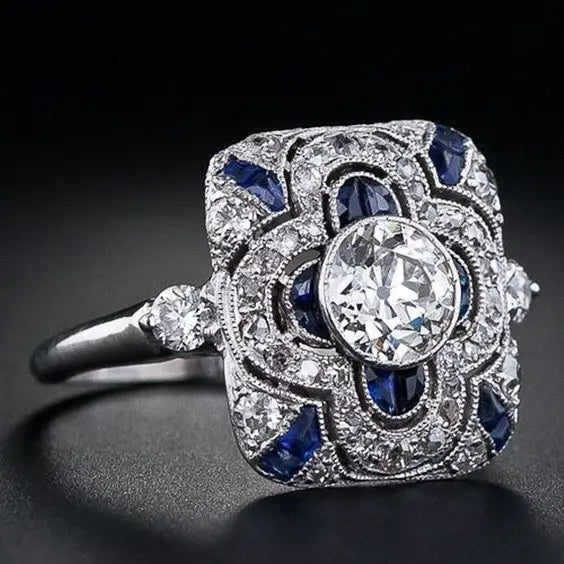 Antique silver ring with blue zirconia 