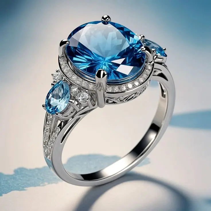 Antique silver ring with blue crystal 