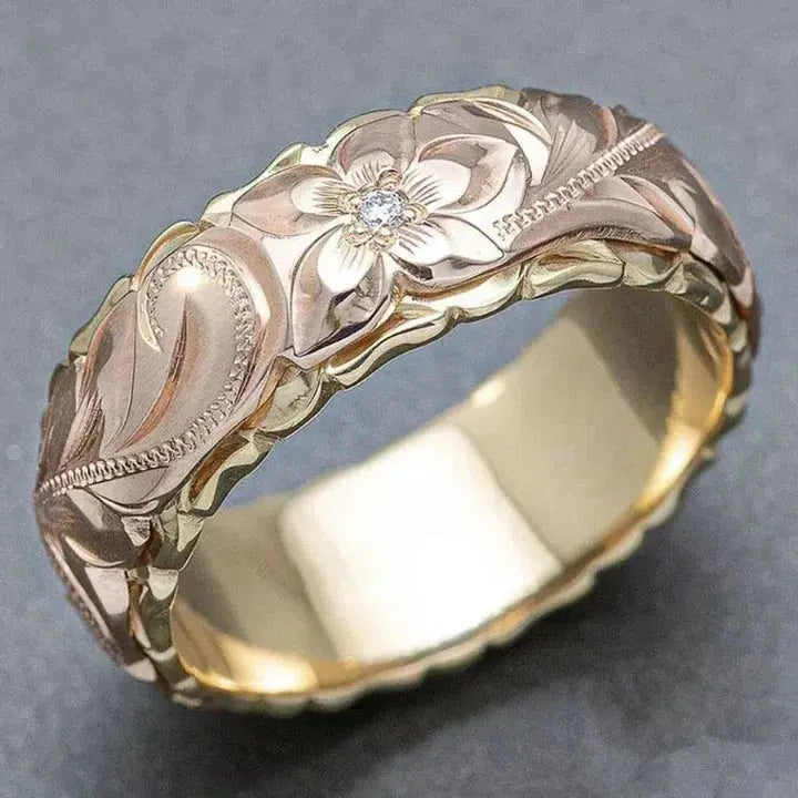 Antique rose flower gold ring 