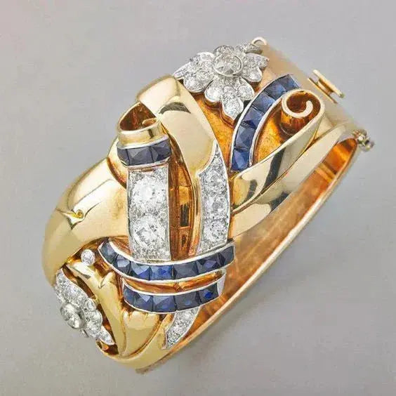 Antique Blue Gold Zirconia Ring 