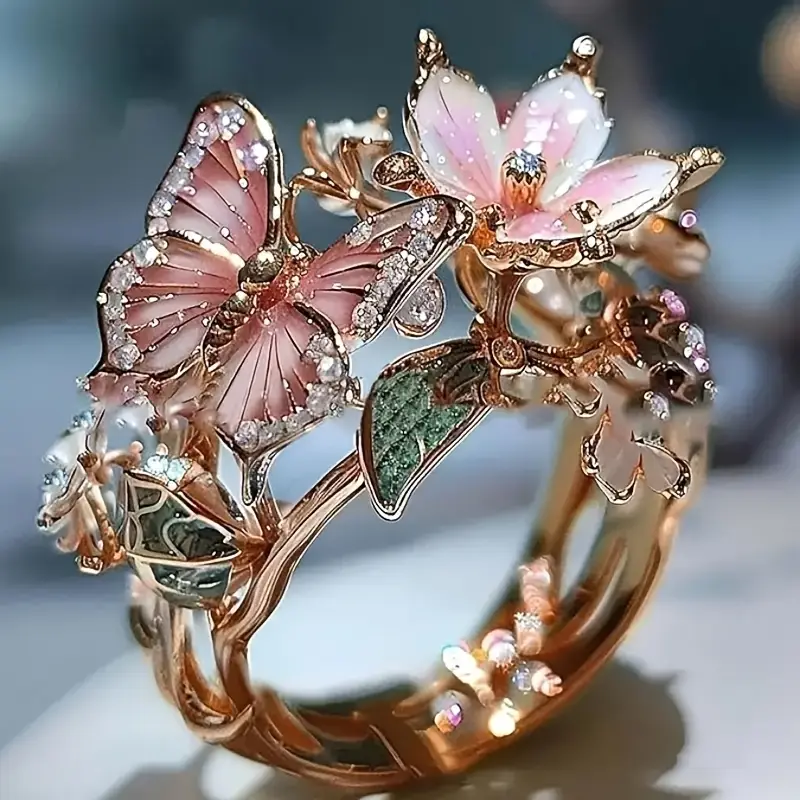 Bright Natural Butterfly Zirconia Ring 