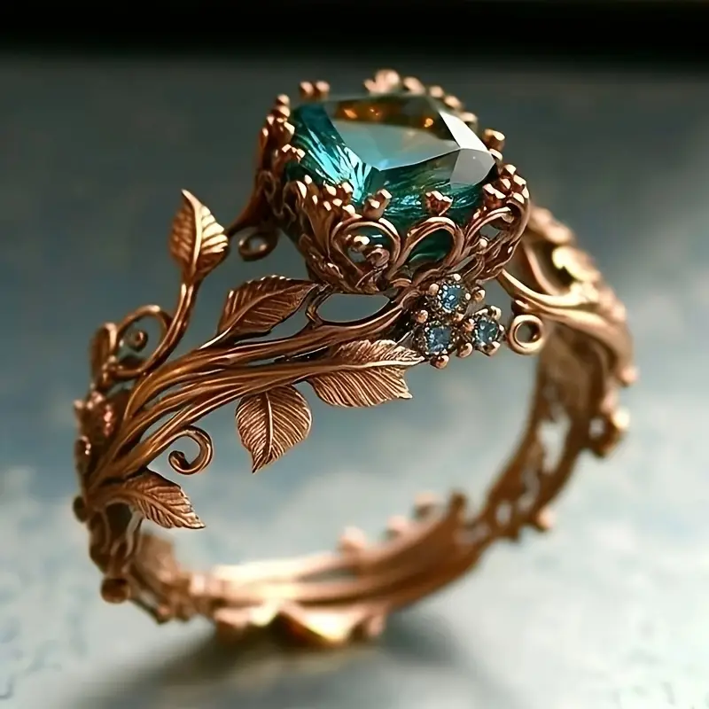 Natural green crystal ring 