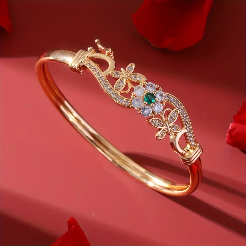 Green Crystal Zircon Gold Bracelet 