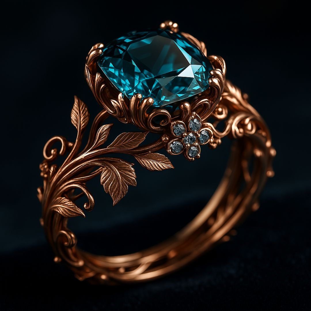 Natural green crystal ring 