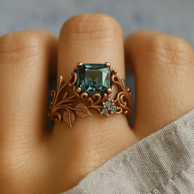 Natural green crystal ring 