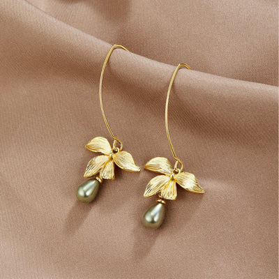 Jade pearl and flower earrings