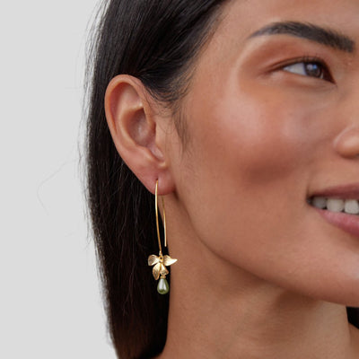 Jade pearl and flower earrings