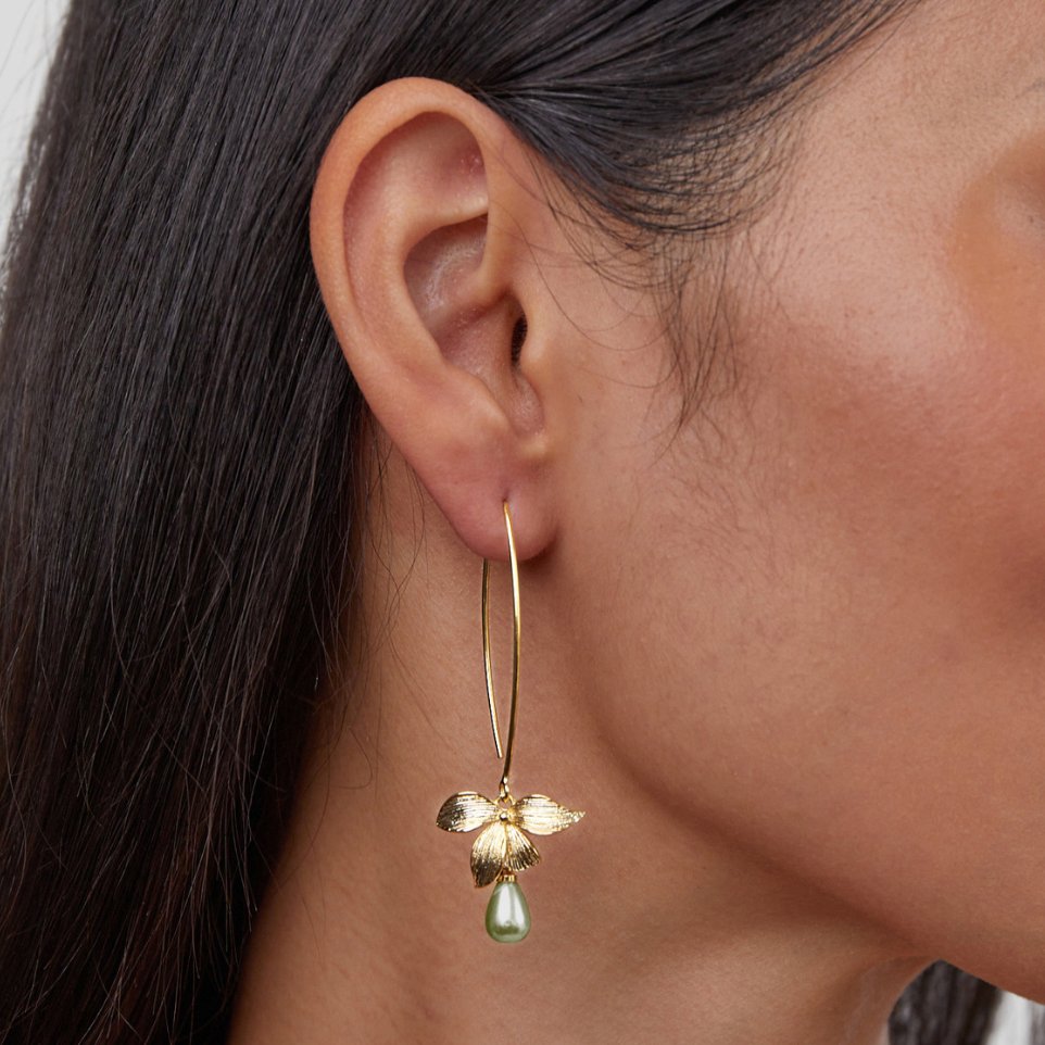 Jade pearl and flower earrings