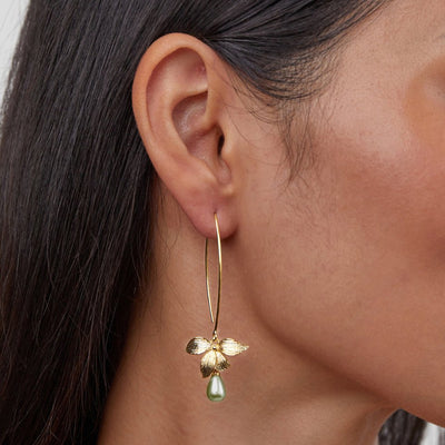 Jade pearl and flower earrings