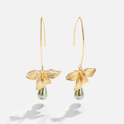 Jade pearl and flower earrings