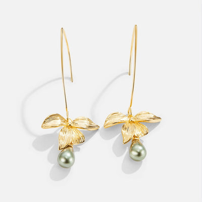 Jade pearl and flower earrings