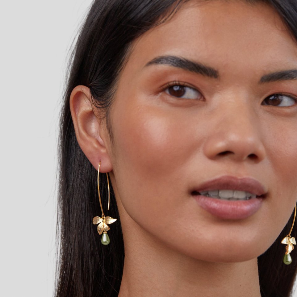 Jade pearl and flower earrings