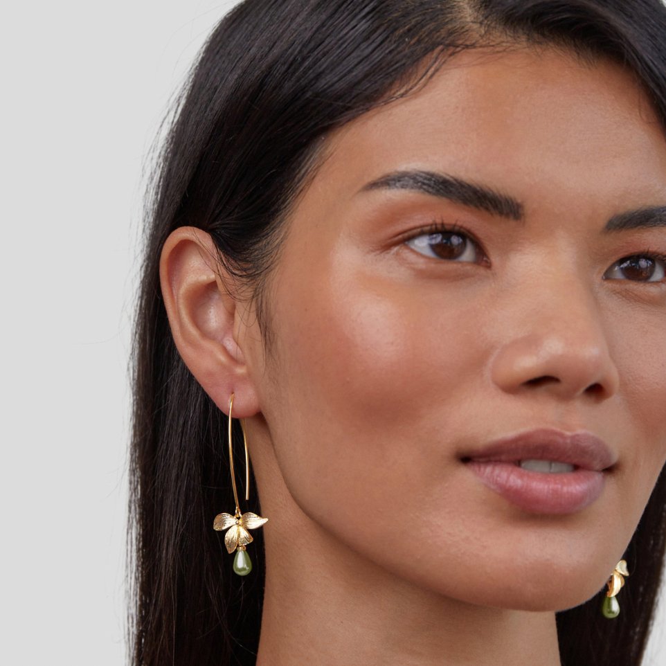 Jade pearl and flower earrings
