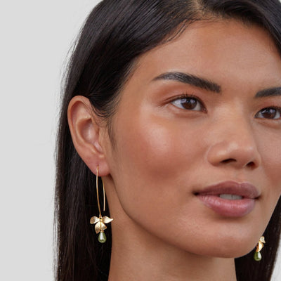 Jade pearl and flower earrings