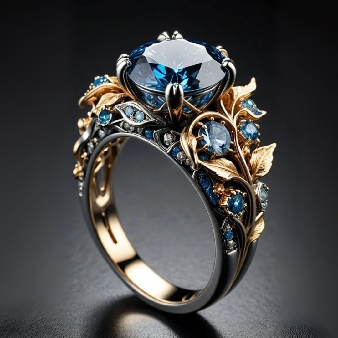 Exotic Blue Crystal Flower Ring