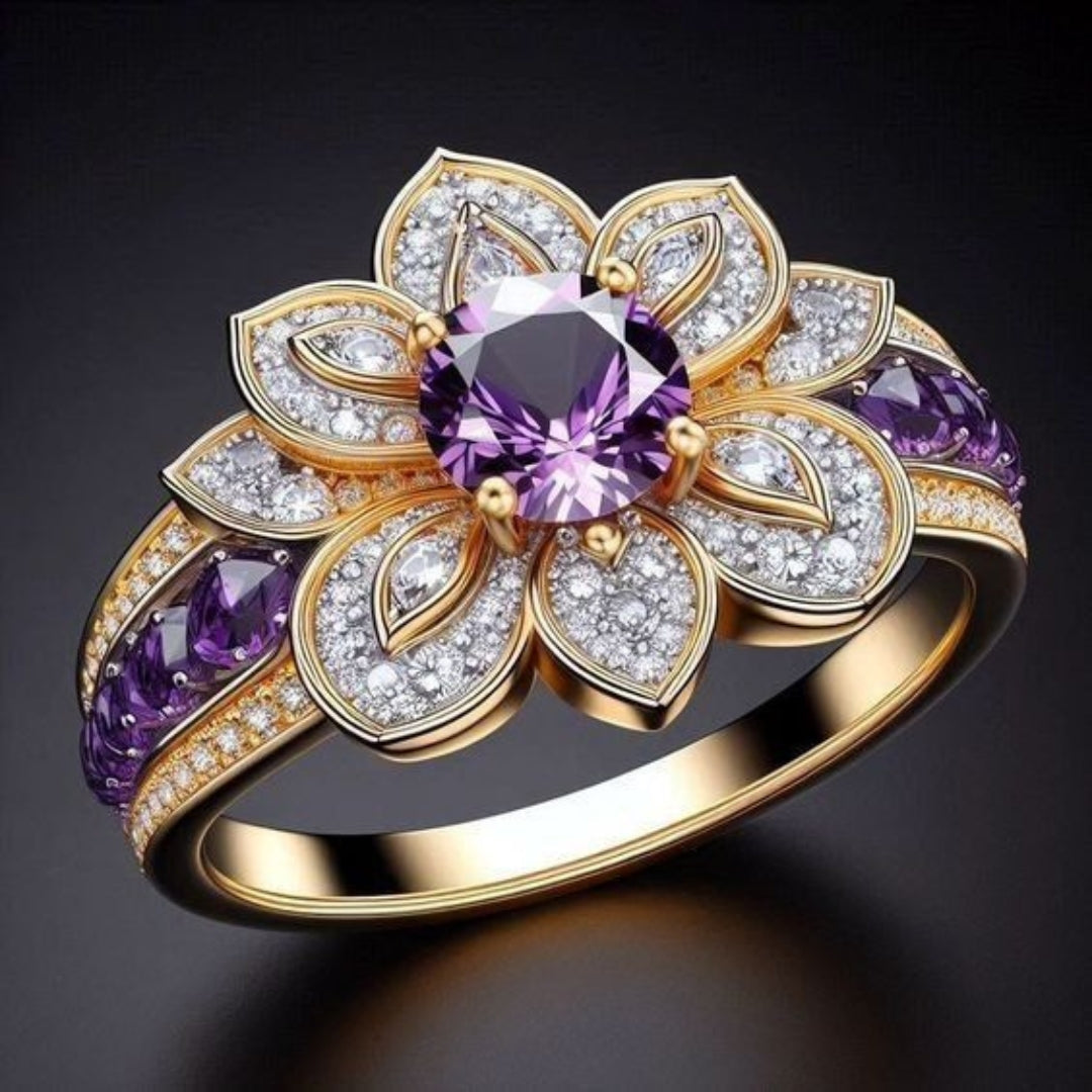 Exotic Vivid Purple Flower Ring