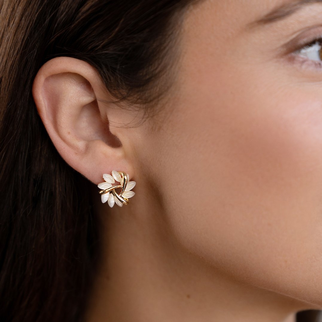 Gold earrings with opal flowers