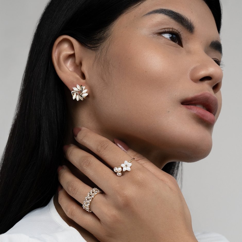 Opal-embellished silver earrings