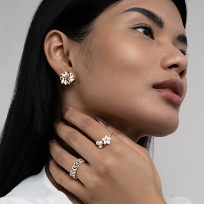 Opal-embellished silver earrings