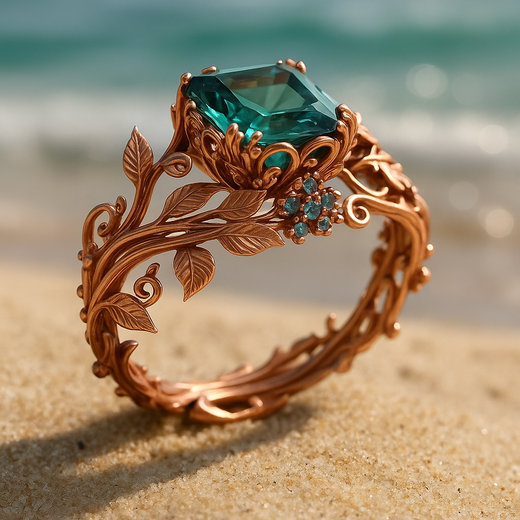Natural green crystal ring 